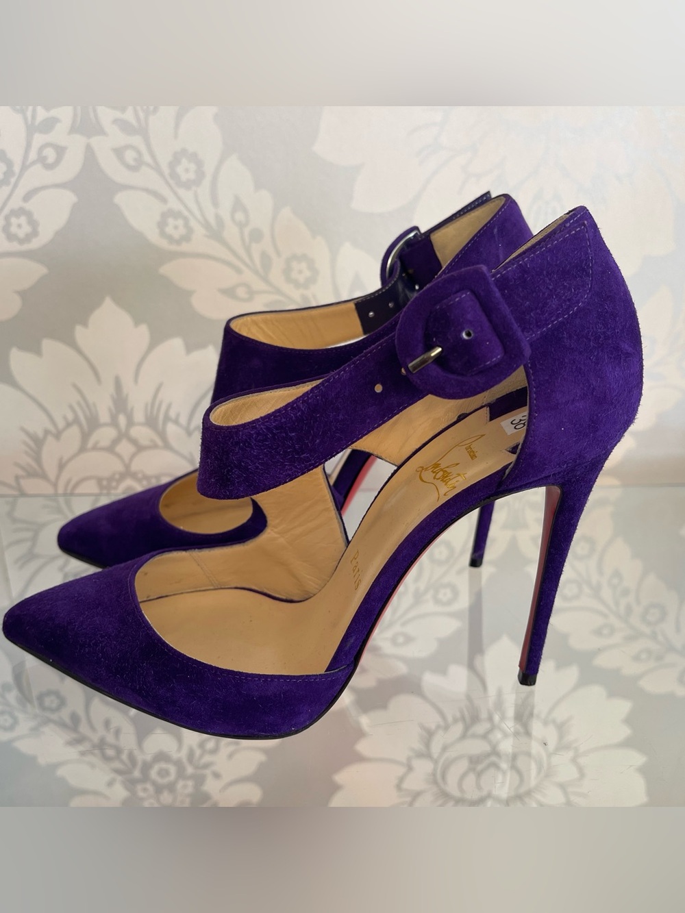 Christian Louboutin Purple Suede Sculpted Cutout Pointed Pumps - Size 38 - Picture 2 of 7